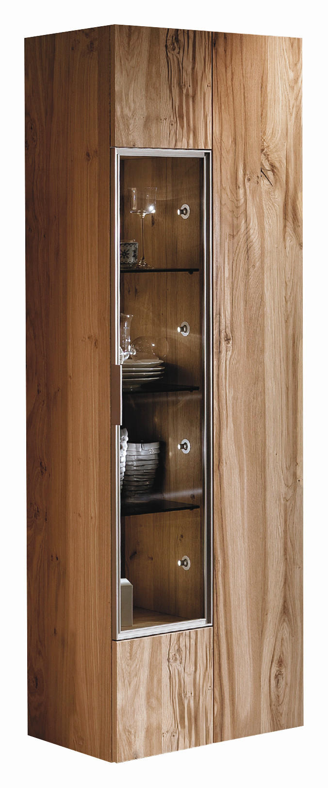 VITRINE  in furniert, mehrschichtige Massivholzplatte (Tischlerplatte) Altholz, Eiche Eichefarben  - Eichefarben/Silberfarben, Design, Glas/Holz (64/194/42cm) - Voglauer