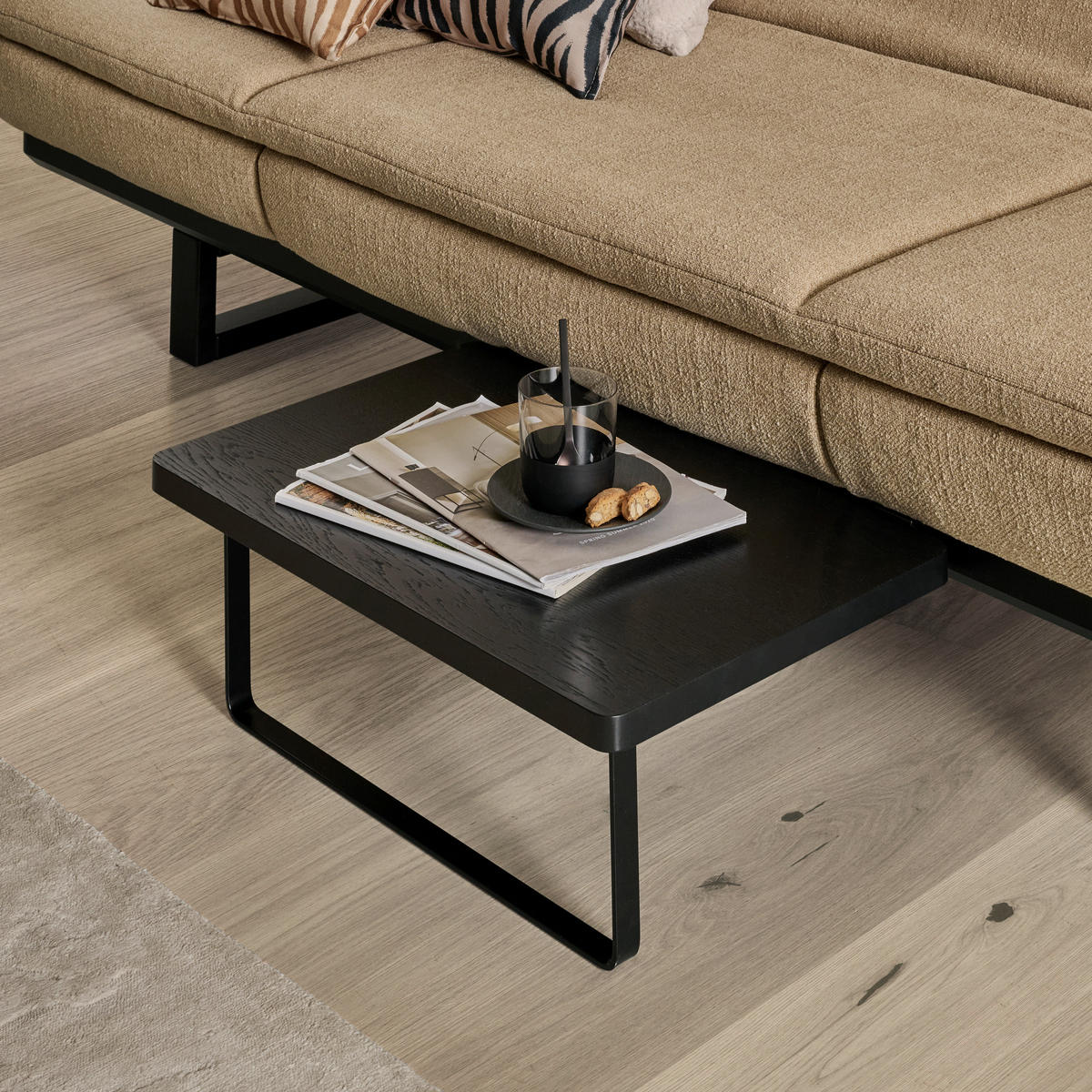 SCHLAFSOFA  in Flachgewebe Beige  - Beige/Schwarz, Design, Holz/Textil (201/80/120cm) - Joka