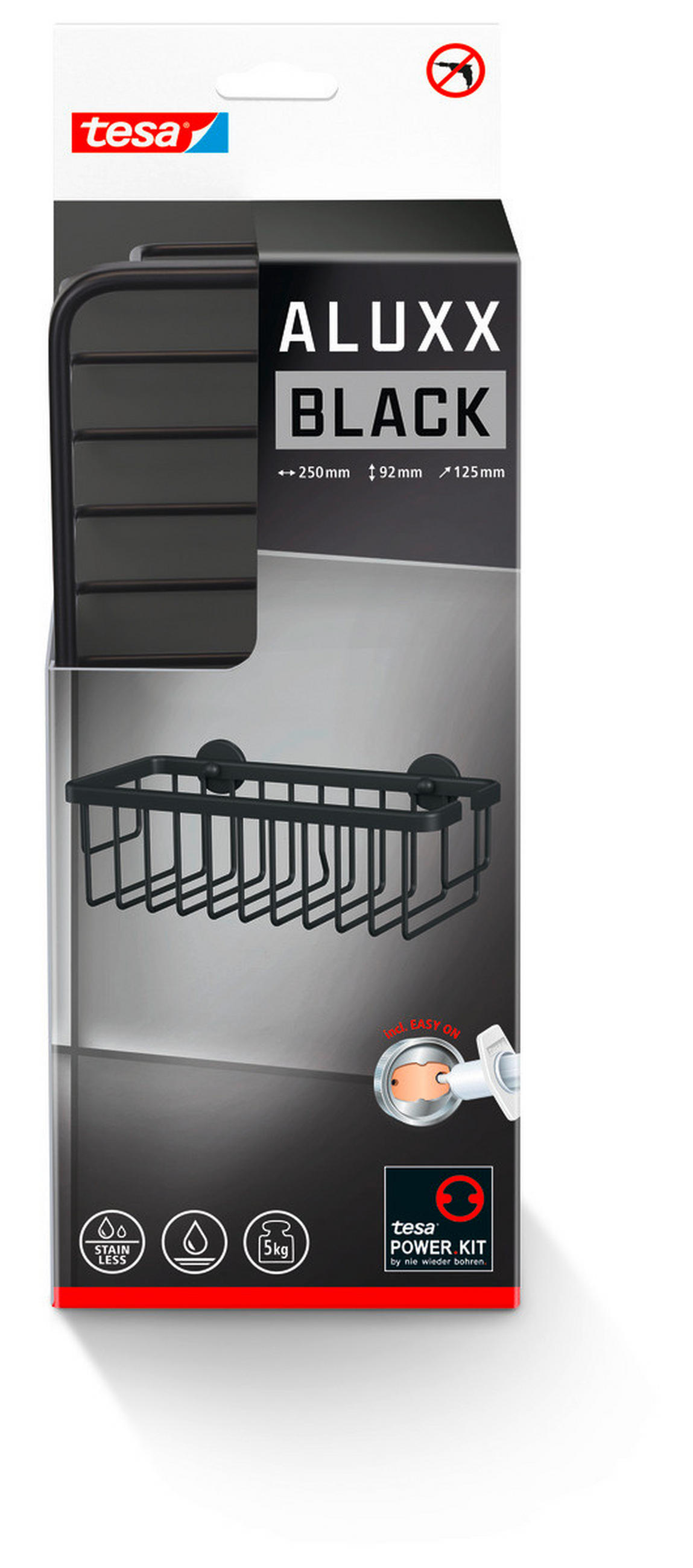 DUSCHABLAGE - Schwarz, Basics, Metall (25/12,5/9,2cm) - Tesa