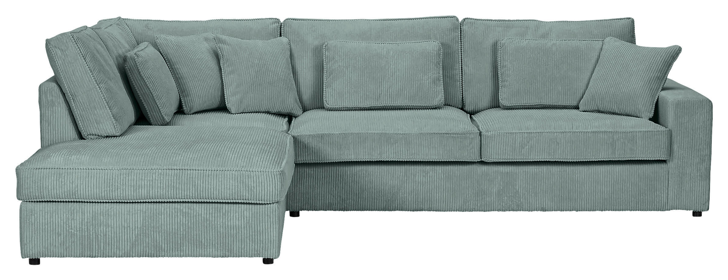 ECKSOFA  in Cord Mintgrün Zierkissen, Rückenkissen, Rücken echt  228/307 cm  - Schwarz/Mintgrün, MODERN, Kunststoff/Textil (228/307cm) - Carryhome