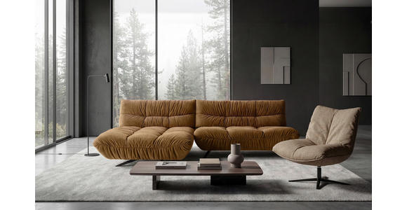 ECKSOFA Beigebraun Chenille Rücken echt, Sitztiefenverstellung  - Beigebraun/Schwarz, Design, Textil/Metall (178/295cm) - Belluti