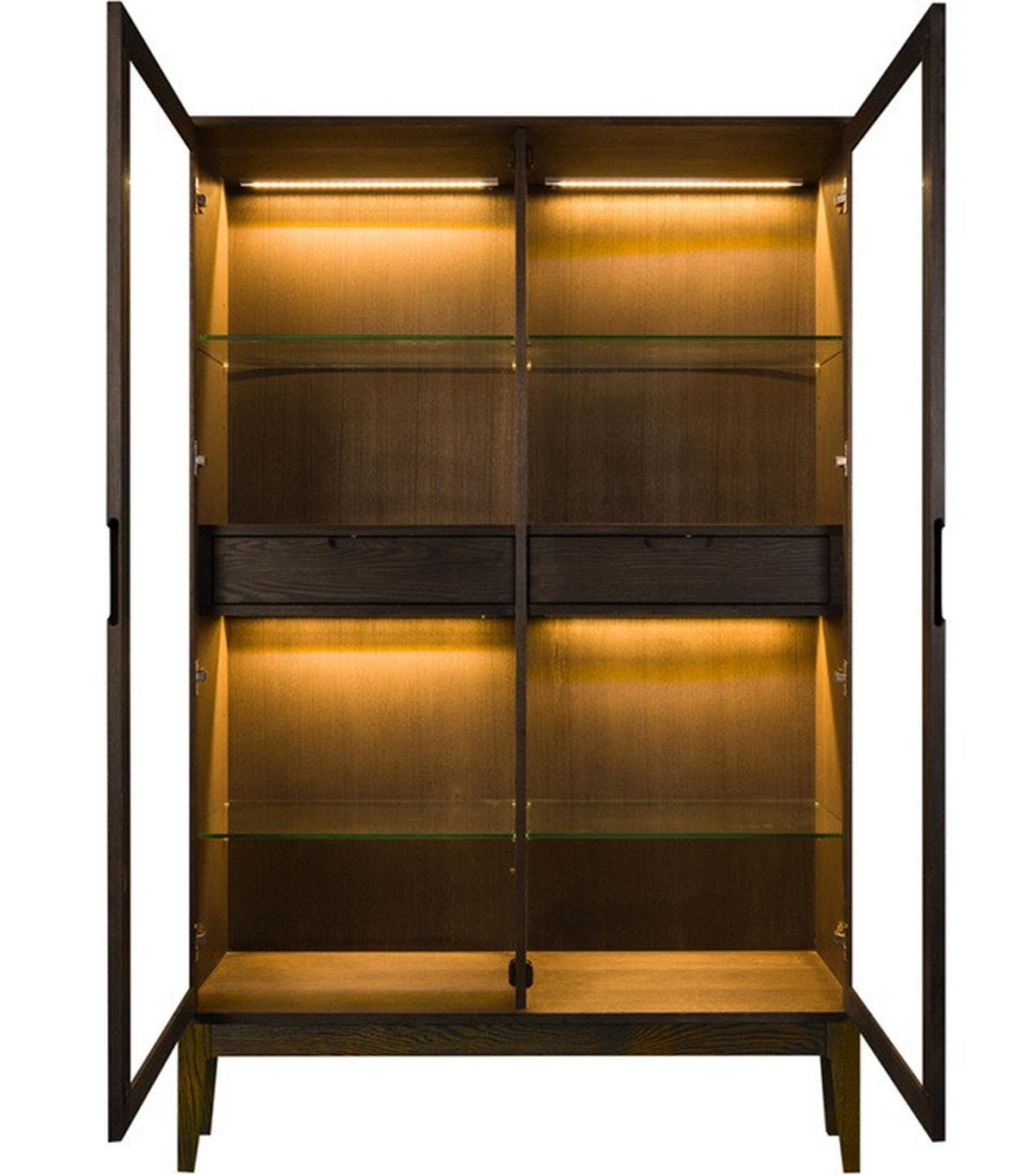 VITRINSKÅP  i faner, delar i massivt trä ek mörkbrun  - mörkbrun, Design, metall/glas (120/180,5/40cm) - Best Price