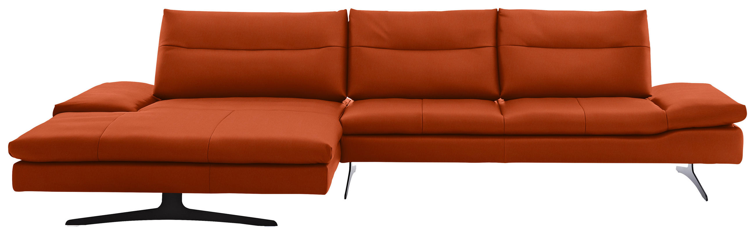ECKSOFA in Echtleder Terracotta  - Terracotta/Schwarz, Modern, Leder/Metall (158/342cm) - Chilliano
