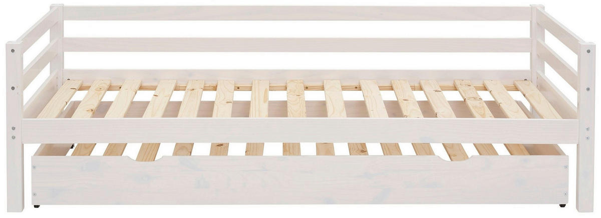 AUSZIEHBETT 90/200 cm,  in Weiß, Bettschublade, Lattenrost für Zusatzbett, Lattenrost für Hauptbett  - Naturfarben/Weiß, MODERN, Holz (90/200cm) - MID.YOU