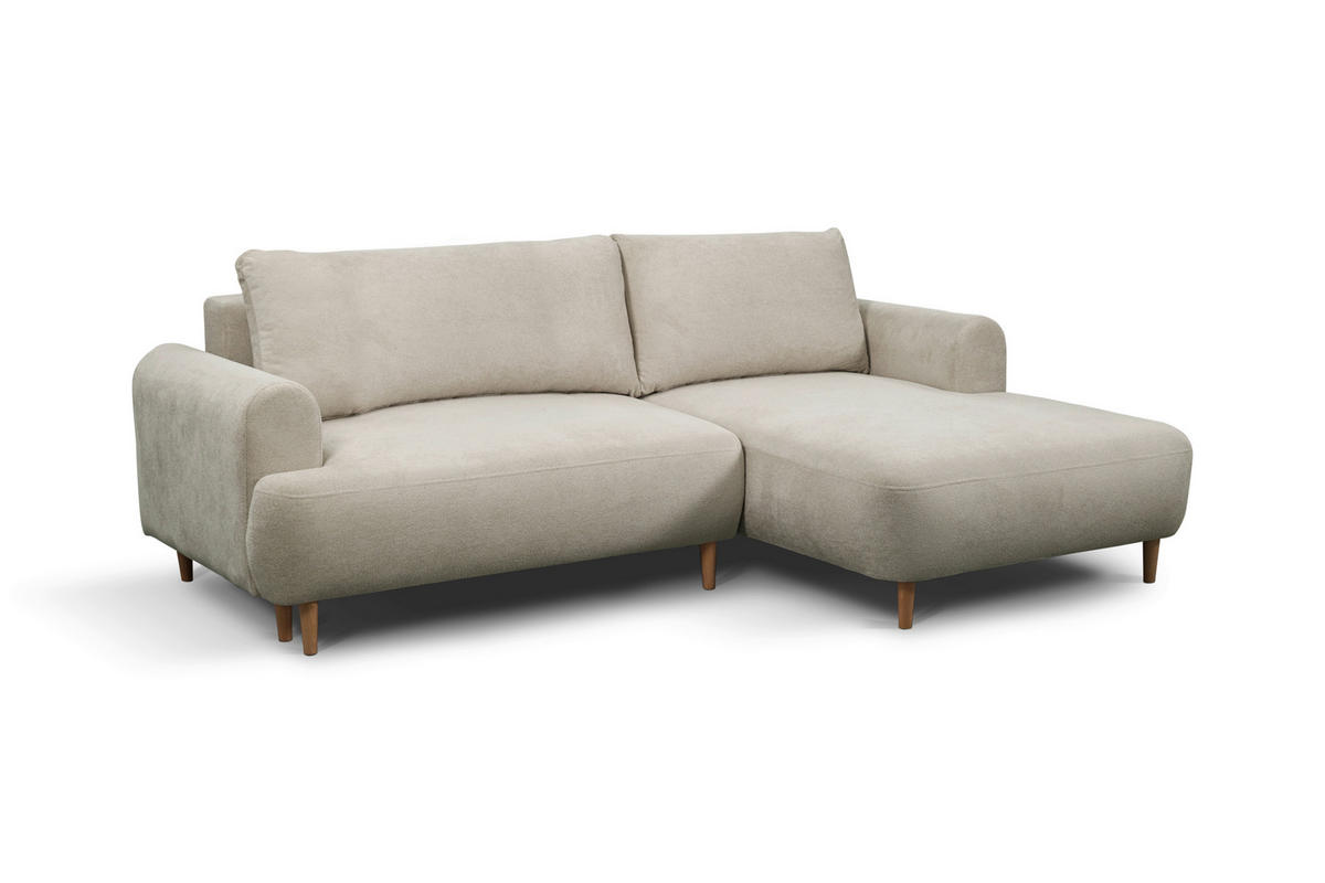 ECKSOFA VIRA Beige Struktur Rückenkissen, Bettkasten, Liegefläche im Originalstoff  - Beige/Naturfarben, Design, Holz/Textil (230/150cm) - MID.YOU