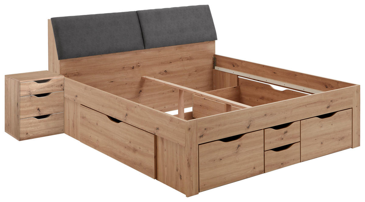 POSTELJA S PREDALOM 180 cm   x 200 cm  , hrast artisan  - siva/hrast artisan, Konvencionalno, leseni material/tekstil (237,5/185,6cm) - Carryhome