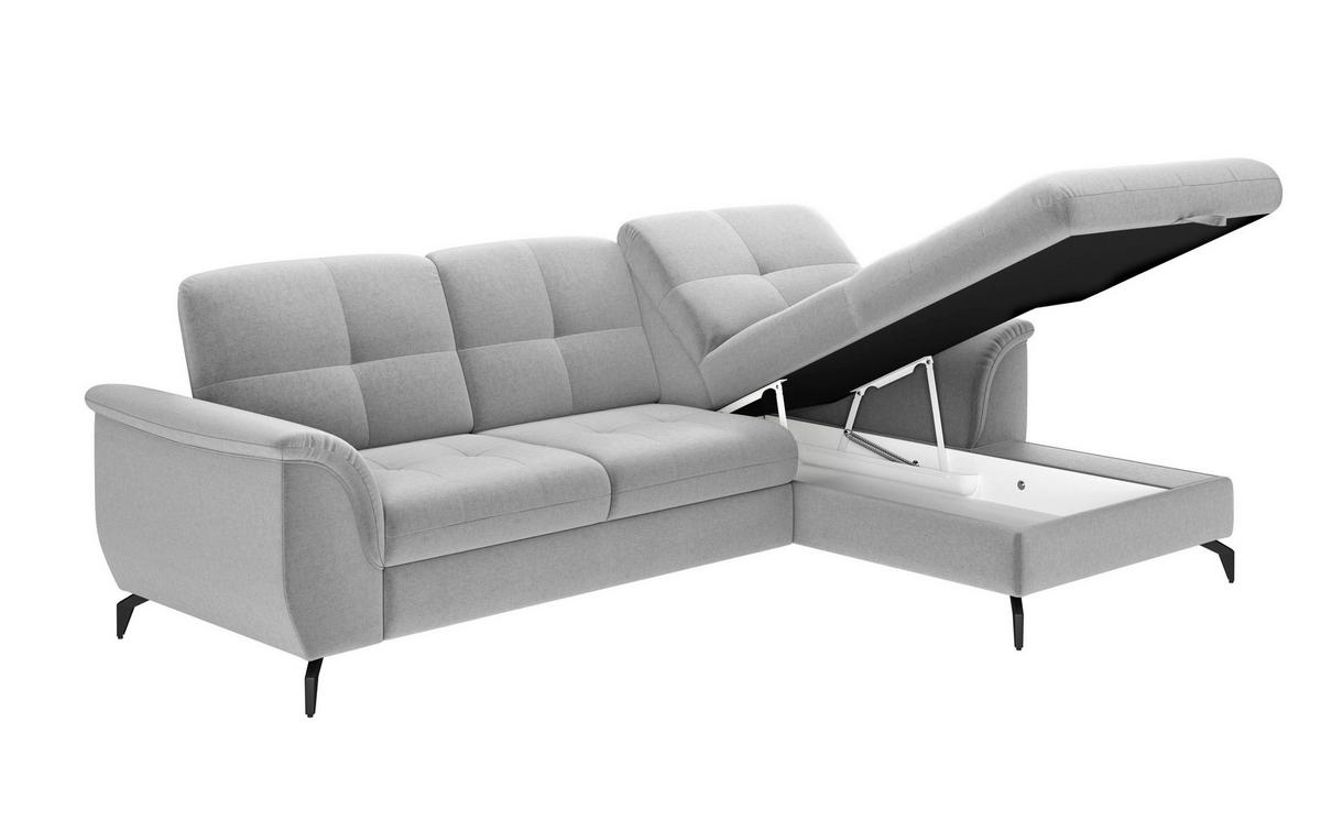 ECKSOFA in Flachgewebe Hellgrau  - Hellgrau/Schwarz, Modern, Textil/Metall (262/164cm) - Sit & More