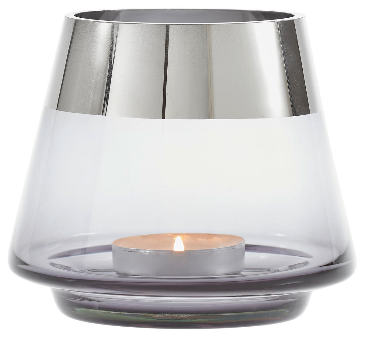 WINDLICHT Grau, Chromfarben 15/13 cm  - Chromfarben/Grau, LIFESTYLE, Glas (15/13cm) - Ambia Home