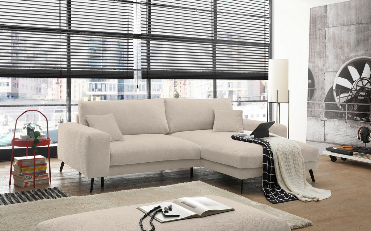 ECKSOFA Creme Webstoff  - Creme/Schwarz, KONVENTIONELL, Textil/Metall (269/195cm) - SetOne by Musterring