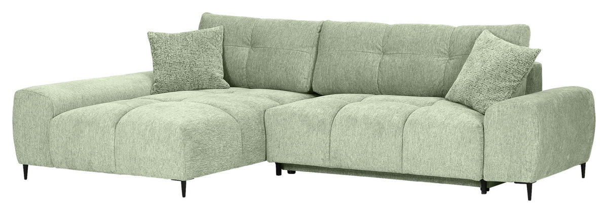ECKSOFA Hellgrün Flachgewebe  - Schwarz/Hellgrün, KONVENTIONELL, Textil/Metall (180/295cm) - Carryhome
