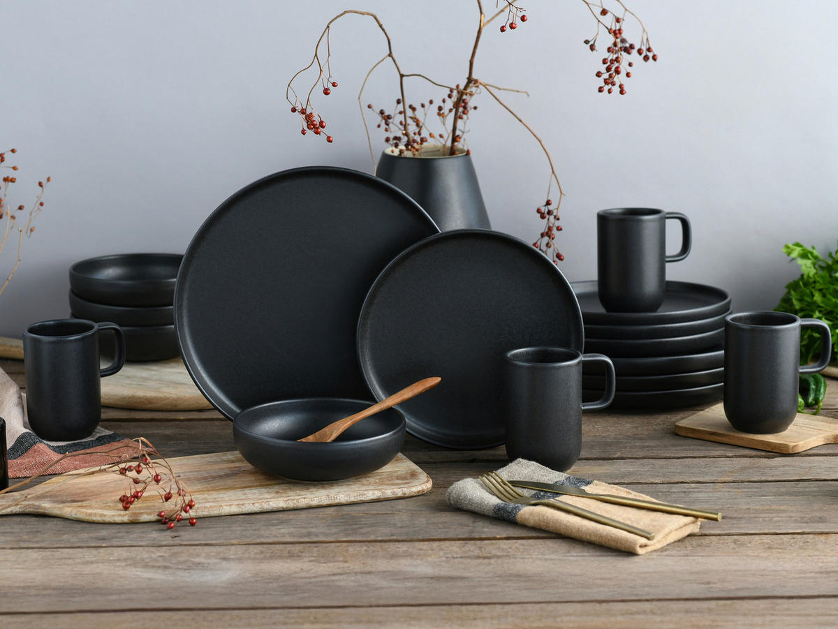 KOMBISERVICE Uno Black 16-teilig  - Schwarz, Trend, Keramik - Creatable
