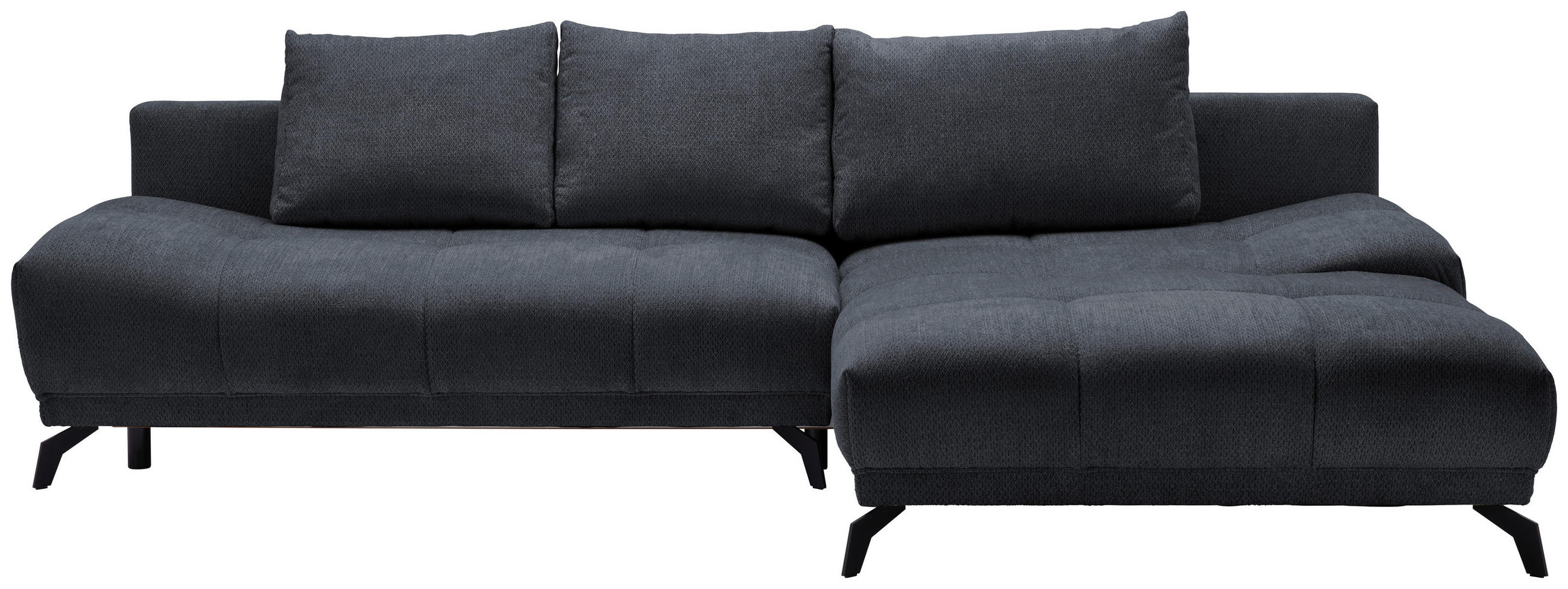 ECKSOFA Dunkelblau Chenille Rückenkissen, Bettkasten, Schlaffunktion, Rücken echt  - Schwarz/Dunkelblau, MODERN, Textil/Metall (290/182cm) - Hom`in