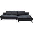 ECKSOFA Dunkelblau Chenille Rückenkissen, Bettkasten, Schlaffunktion, Rücken echt  - Schwarz/Dunkelblau, MODERN, Textil/Metall (290/182cm) - Hom`in