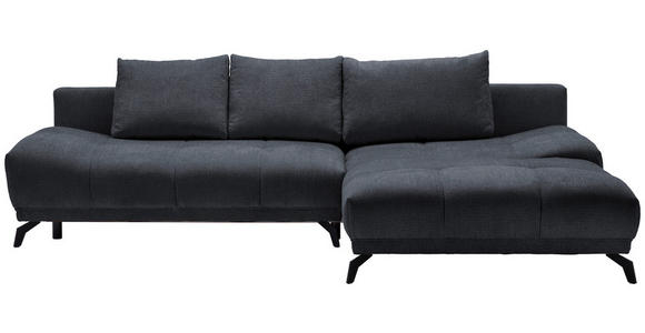ECKSOFA Dunkelblau Chenille Rückenkissen, Bettkasten, Schlaffunktion, Rücken echt  - Schwarz/Dunkelblau, MODERN, Textil/Metall (290/182cm) - Hom`in