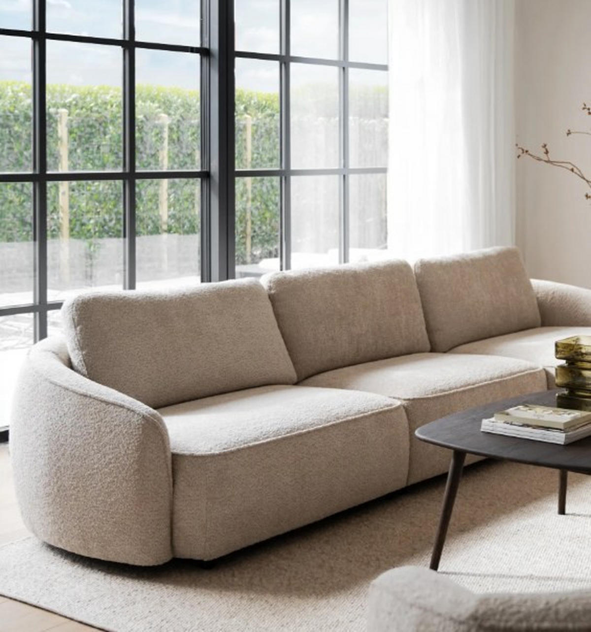 4-SITS SOFFA i beige  - beige/svart, Klassisk, metall/trä (319/80/102cm) - Rowico