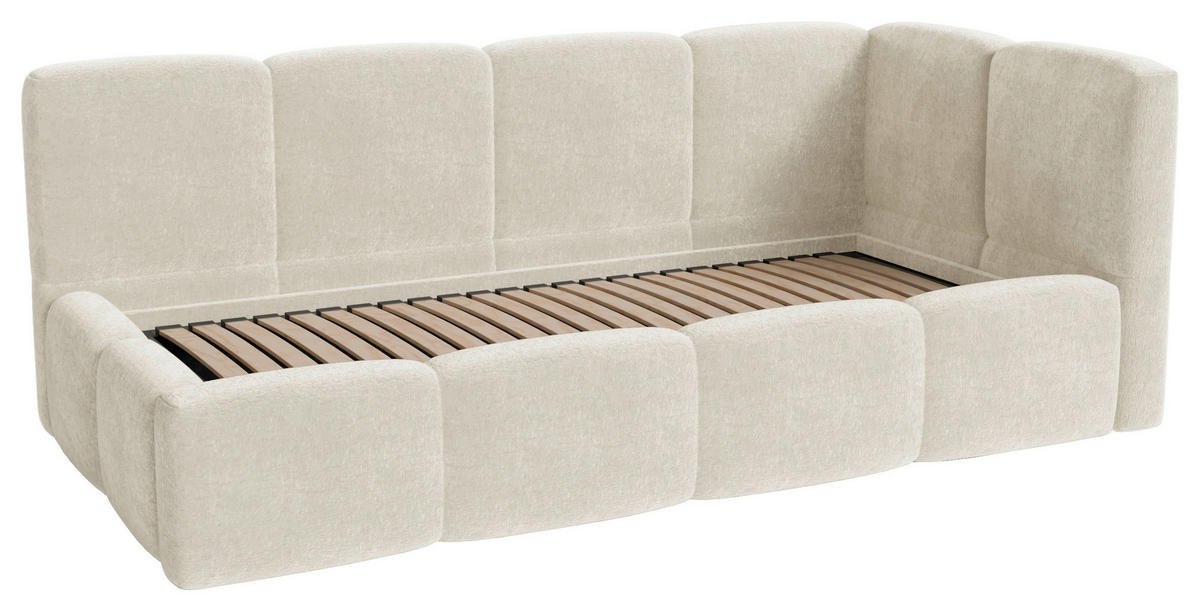 POLSTERBETT 90/200 cm,  in Beige, Lattenrost, Bettkasten,  - Beige/Schwarz, Design, Holz/Textil (90/200cm) - Chameo