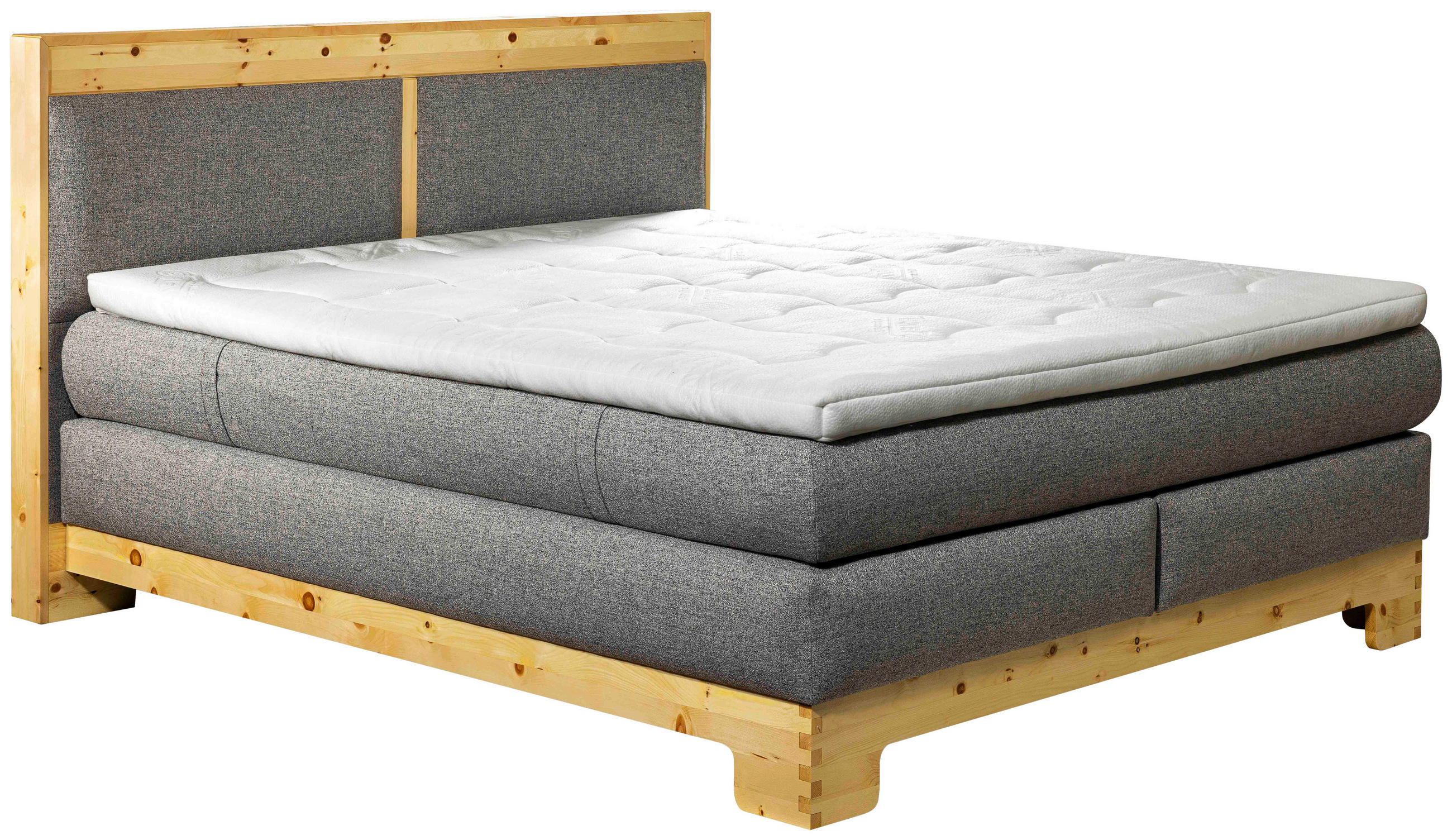 BOXSPRINGBETT 160/200 cm  in Zirbelkieferfarben, Hellgrau  - Zirbelkieferfarben/Hellgrau, Natur, Holz/Textil (160/200cm) - Linea Natura