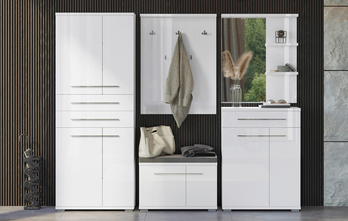 OMARA ZA ČEVLJE bela, bela, visoki sijaj - bela/visoki sijaj, Moderno, umetna masa/leseni material (76/117/35cm) - Voleo