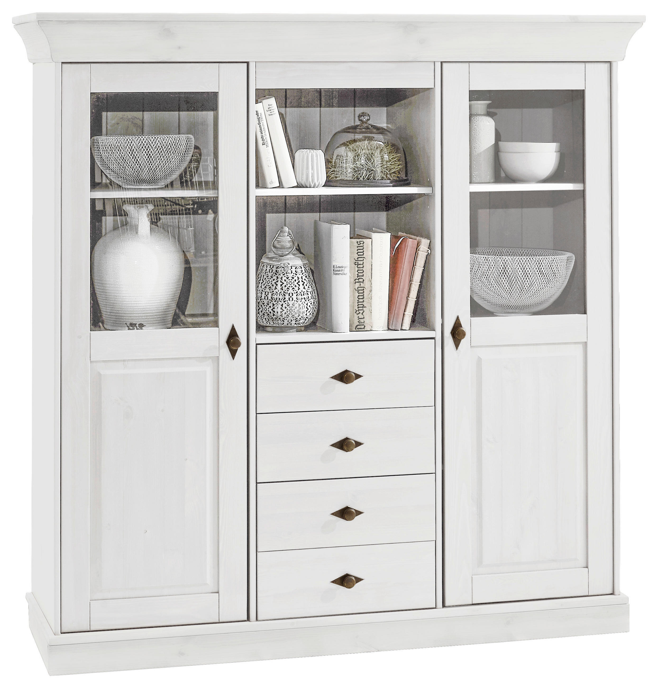 HIGHBOARD  143/145/45 cm 4 Schublade(n)  - Weiß/Kupferfarben, ROMANTIK / LANDHAUS, Glas/Holz (143/145/45cm) - Boxxx