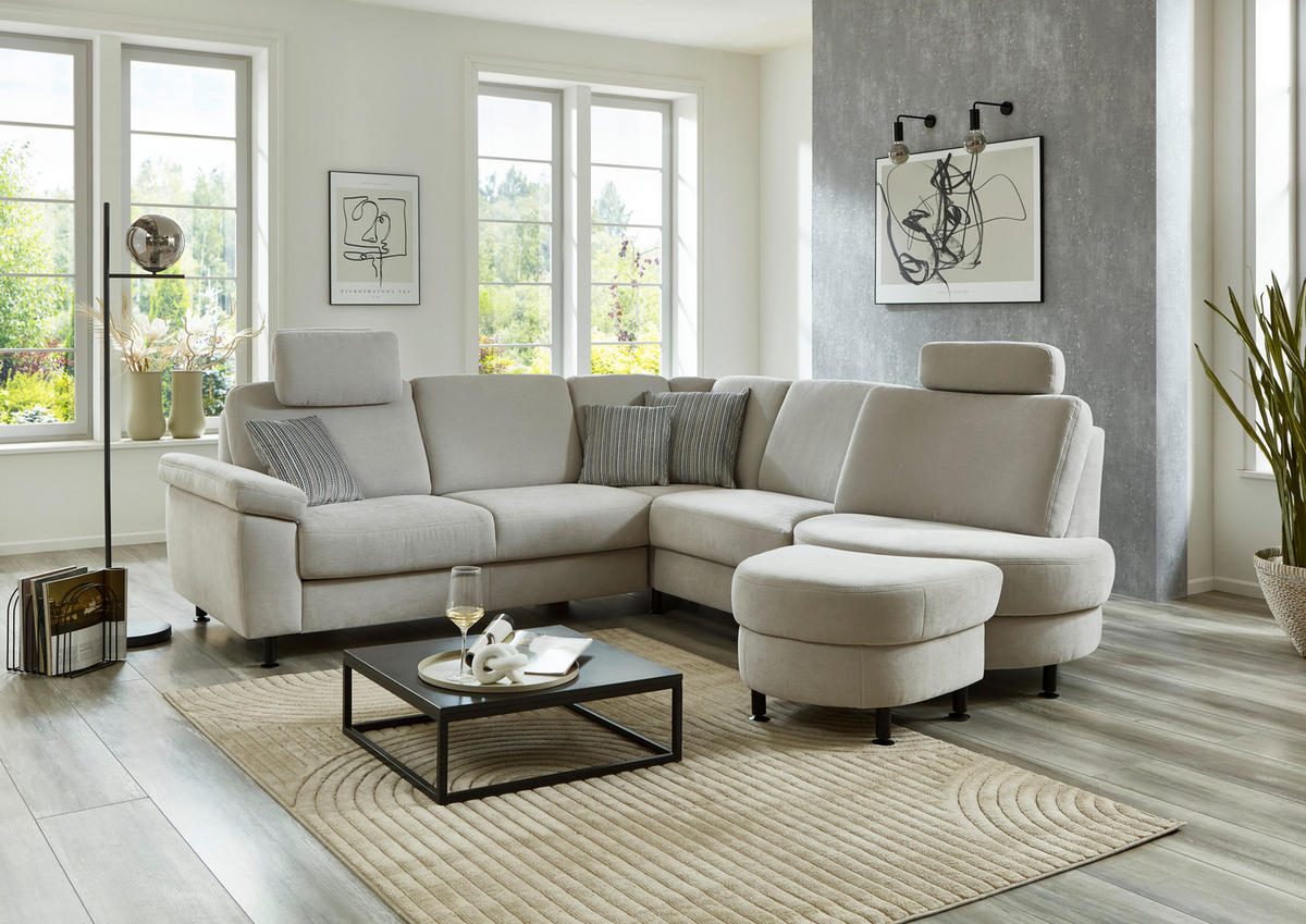 ECKSOFA in Flachgewebe Silberfarben  - Silberfarben/Schwarz, Konventionell, Textil/Metall (248/252cm) - Beldomo Comfort