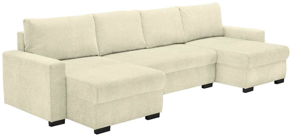 WOHNLANDSCHAFT Creme Chenille  - Creme/Schwarz, KONVENTIONELL, Kunststoff/Textil (140/328/140cm) - Ti'me