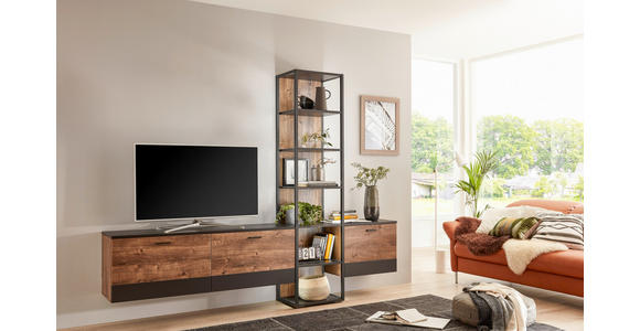 WOHNWAND  in Eichefarben, Dunkelgrau  259/204/37 cm  - Eichefarben/Dunkelgrau, KONVENTIONELL, Holzwerkstoff/Metall (259/204/37cm) - Cantus