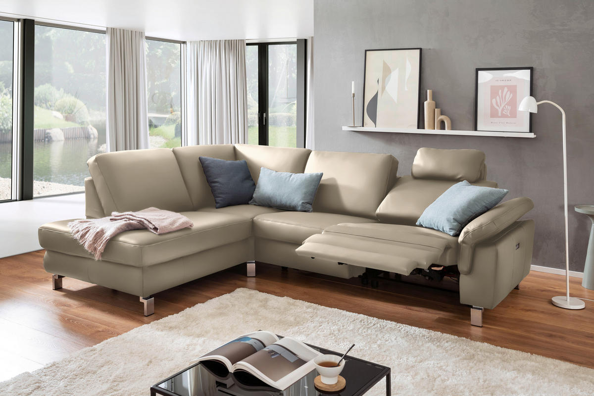 ECKSOFA in Echtleder Hellbraun  - Chromfarben/Hellbraun, Design, Leder/Metall (200/271cm) - Pure Home Lifestyle