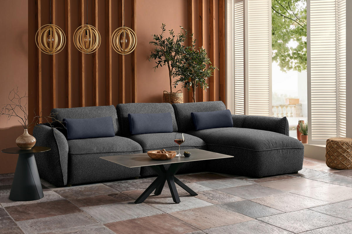 ECKSOFA chenille anthracite  - couleur graphite/noir, Design, textile/matière synthétique (340/190cm) - Belluti