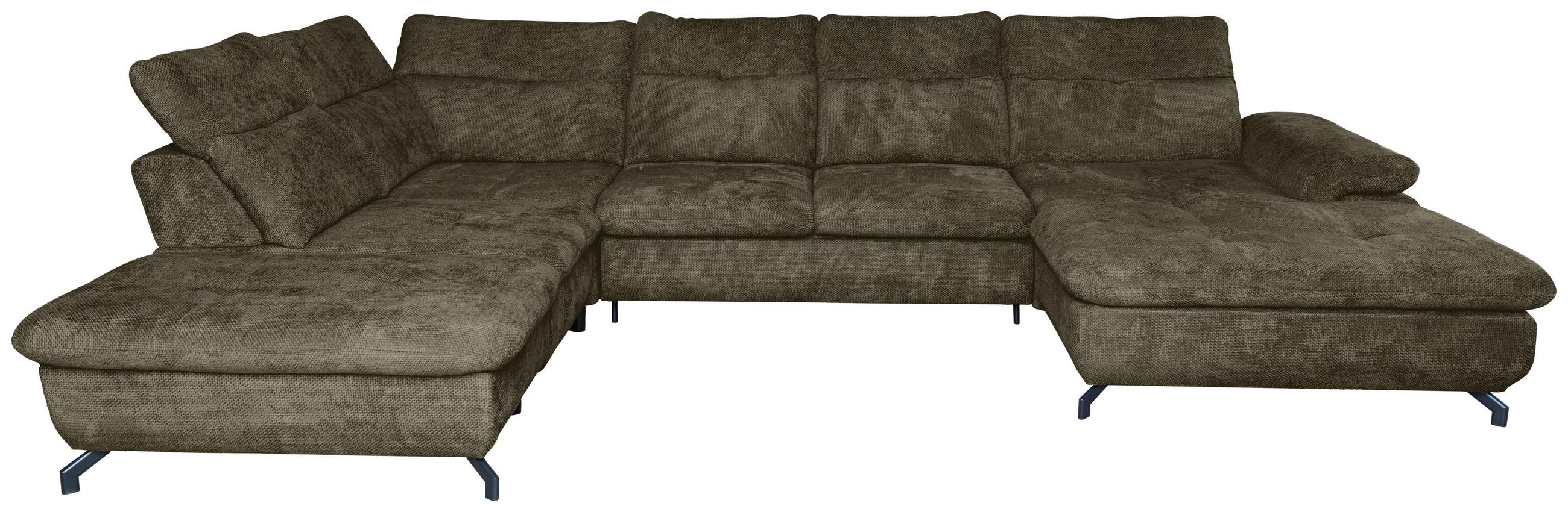 WOHNLANDSCHAFT Olivgrün Struktur  - Schwarz/Olivgrün, KONVENTIONELL, Textil/Metall (253/357/188cm) - Carryhome