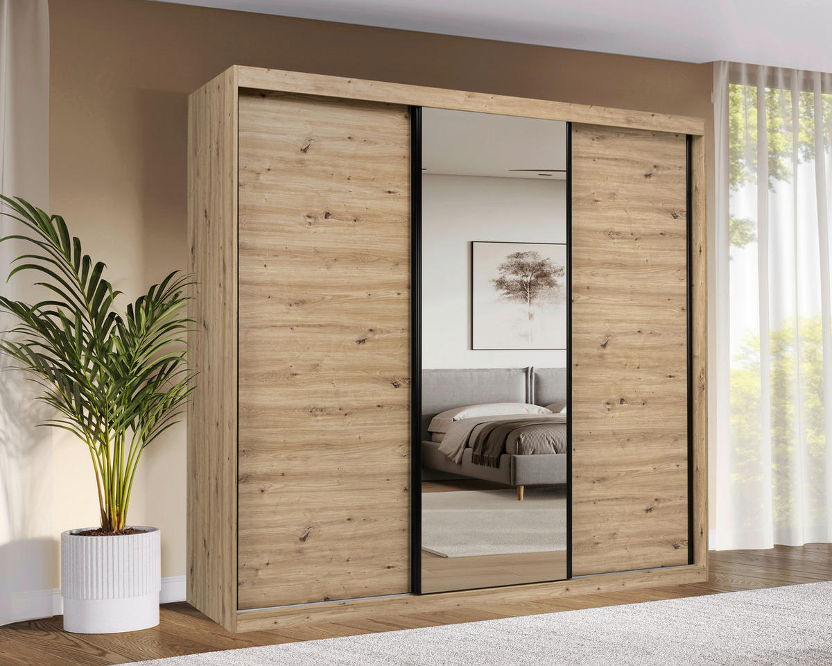 SCHIEBETÜRENSCHRANK 250/215/59,5 cm 3-türig  - Schwarz/Weiß, MODERN, Holzwerkstoff/Metall (250/215/59,5cm) - MID.YOU