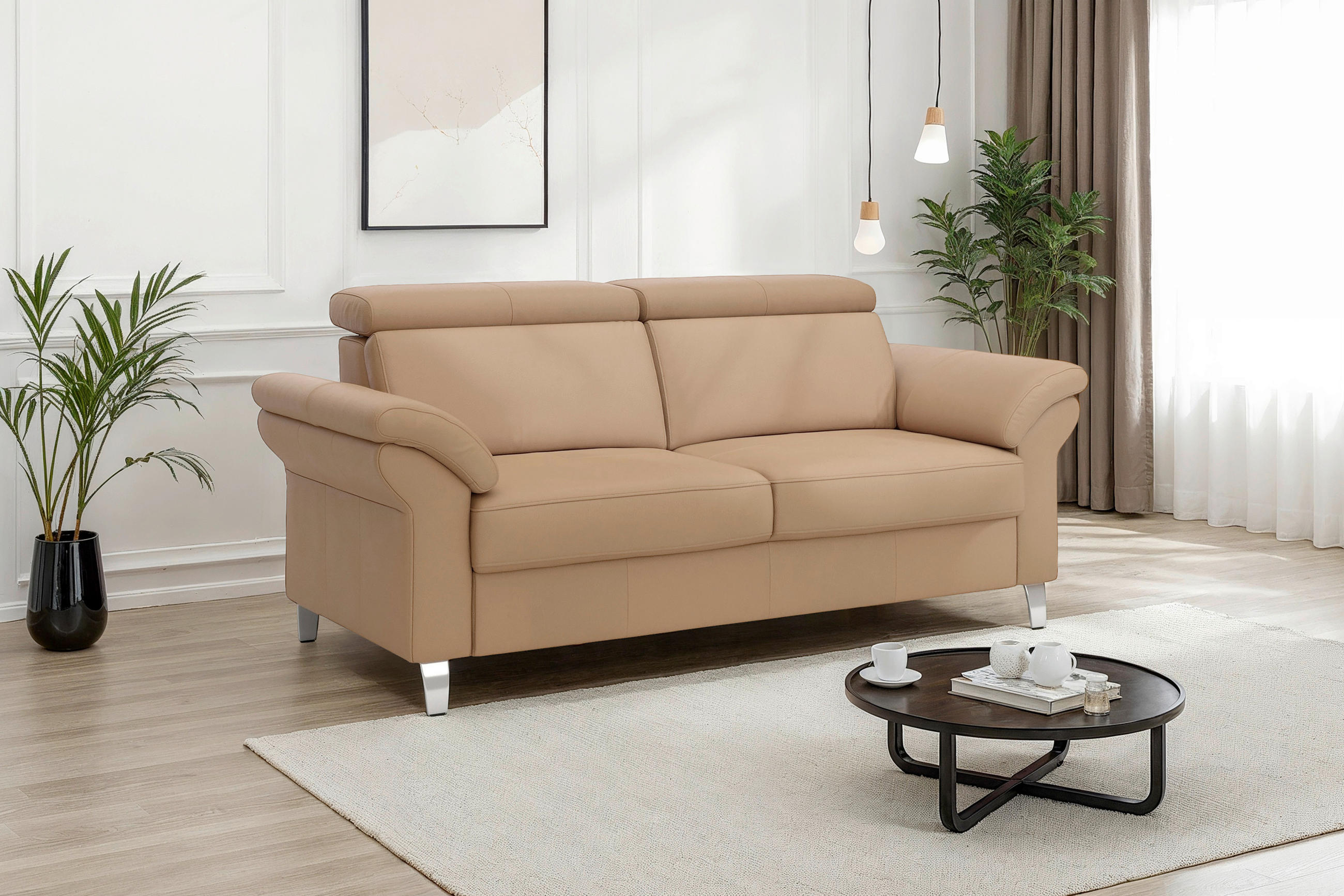 3-SITZER-SOFA ARNGAST E Echtleder Cappuccino  - Chromfarben/Cappuccino, Basics, Leder/Metall (186/84/93cm) - Sit & More