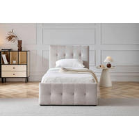 POLSTERBETT gepolstertes Kopfteil, Lattenrost, Bettkasten 90/200 cm  in Beige  - Beige/Schwarz, Design, Holz/Kunststoff (90/200cm) - Boxxx