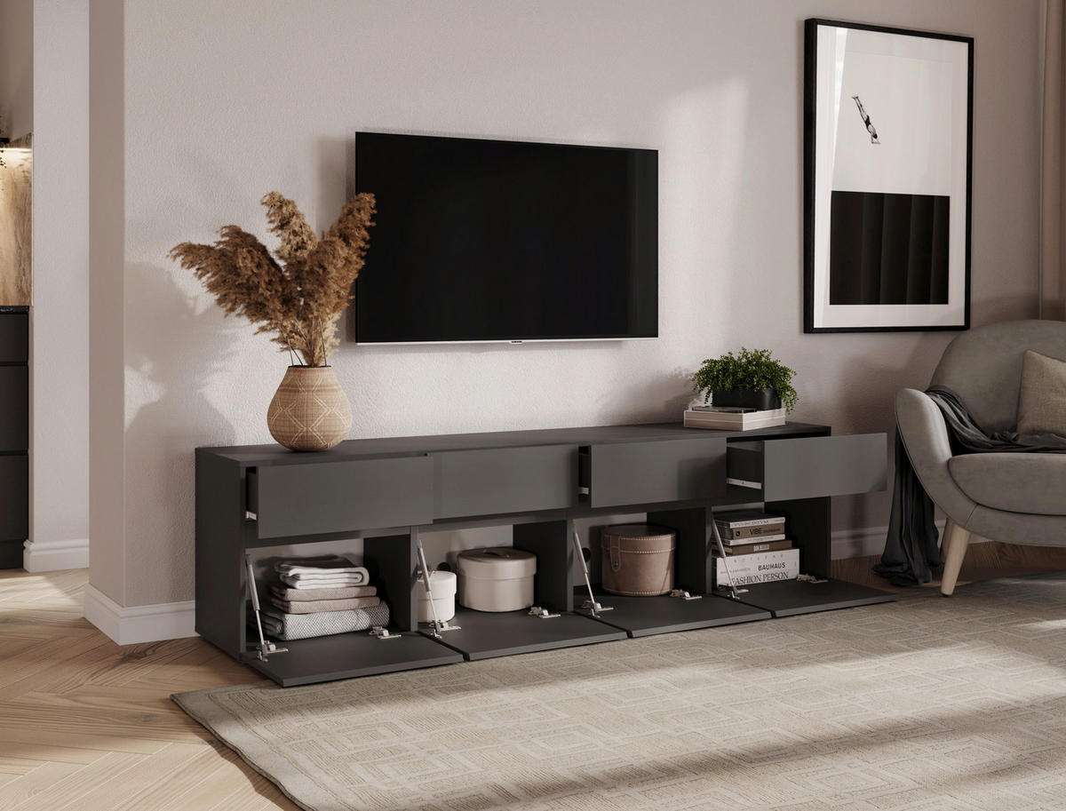 NIZKA OMARICA antracit  - črna/antracit, Design, leseni material (200/52,8/40cm) - Xora