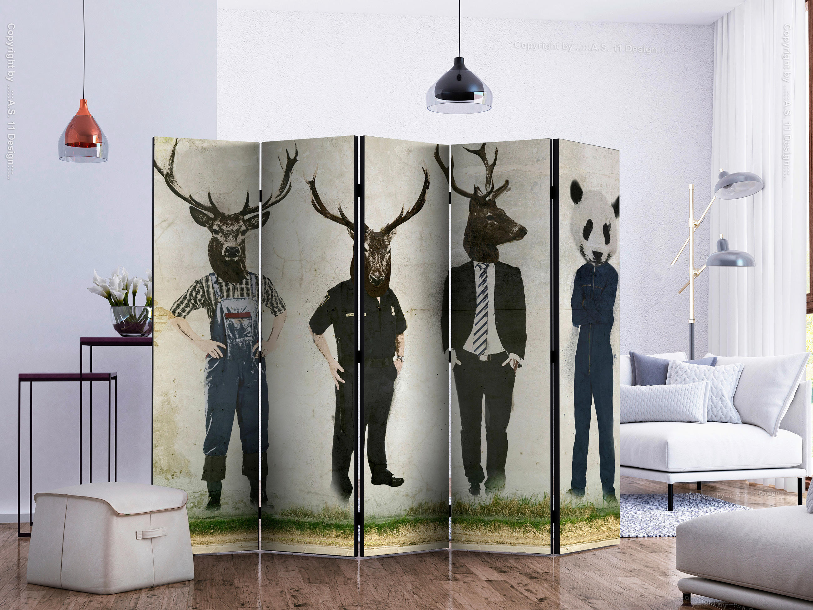 artgeist Paravent Schwarz, Beige 225x172x3 cm