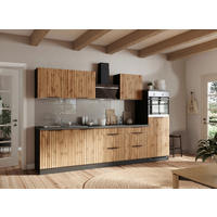 KÜCHENBLOCK 300 cm   Graphitfarben, Eiche Wotan  - Schieferfarben/Eiche Wotan, Basics, Holzwerkstoff/Metall (300cm) - Held