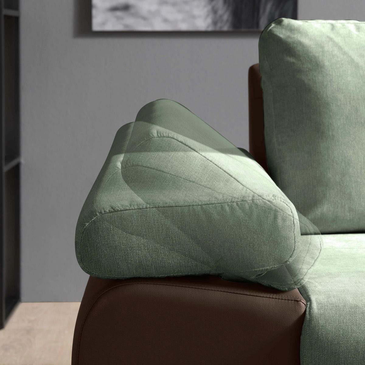 SEDEŽNA GARNITURA, gladka tkanina olivno zelena , rjava  - barve niklja/olivno zelena, Design, umetna masa/tekstil (271/175cm) - Xora
