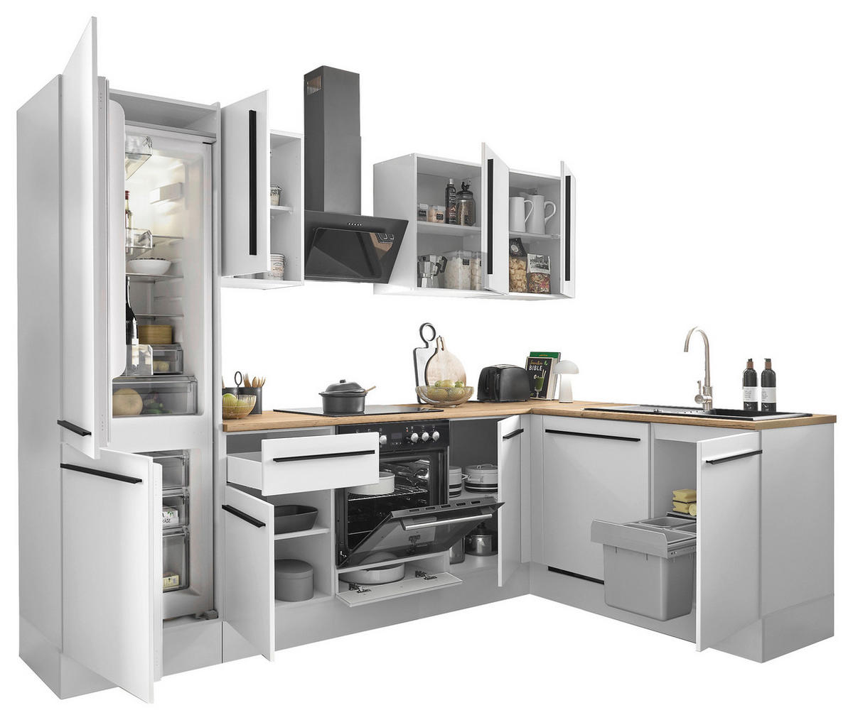 ECKKÜCHE 280/175 cm  in Weiß, Eichefarben  - Eichefarben/Schwarz, Design, Holzwerkstoff/Kunststoff (280/175cm) - MID.YOU