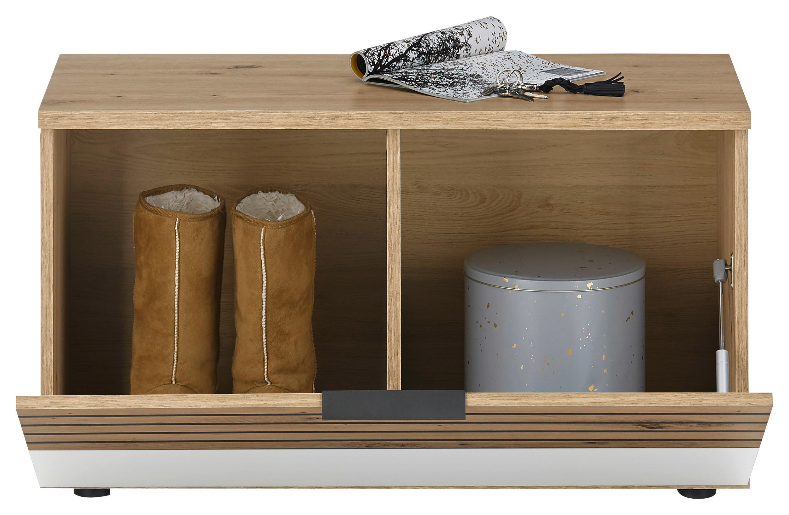 BANCĂ DEPOZITARE PANTOFI 85/48/38 cm - argintiu/alb, Design, plastic/material pe bază de lemn (85/48/38cm) - MID.YOU
