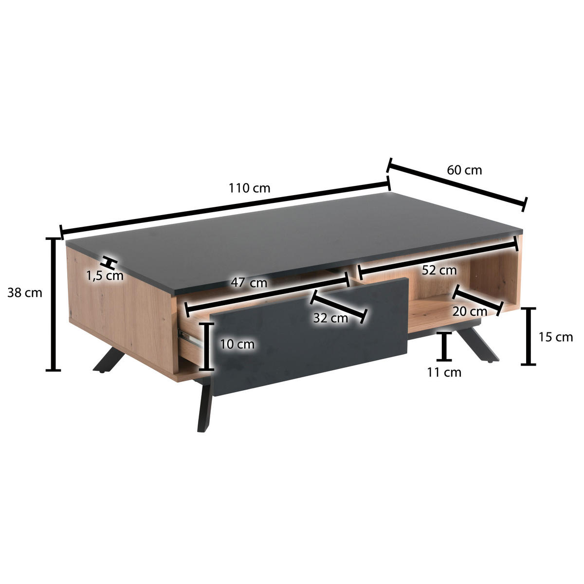 SOFFBORD i trämaterial 110/60/38 cm  - brun/svart, Design, metall/trämaterial (110/60/38cm) - P & B