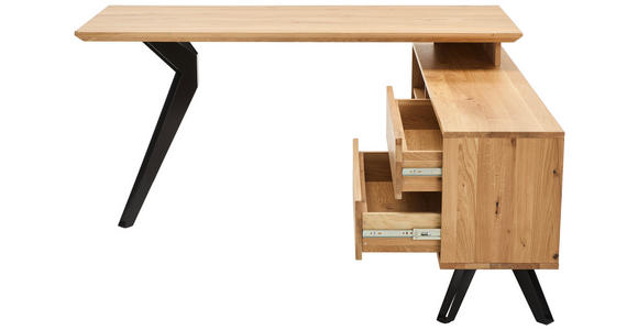 ECKSCHREIBTISCH 160/160/75 cm  in Eichefarben  - Eichefarben/Schwarz, Natur, Holz/Metall (160/160/75cm) - Linea Natura