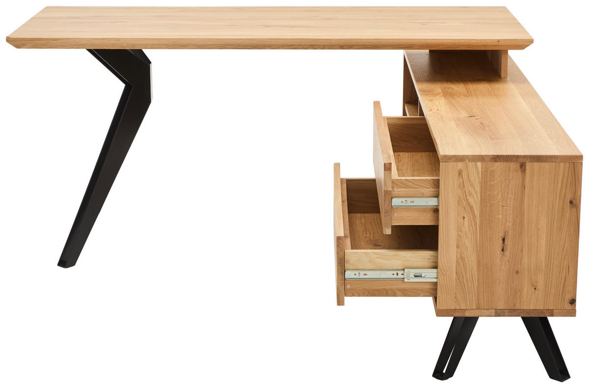 ECKSCHREIBTISCH 160/160/75 cm  in Eichefarben  - Eichefarben/Schwarz, Natur, Holz/Metall (160/160/75cm) - Linea Natura