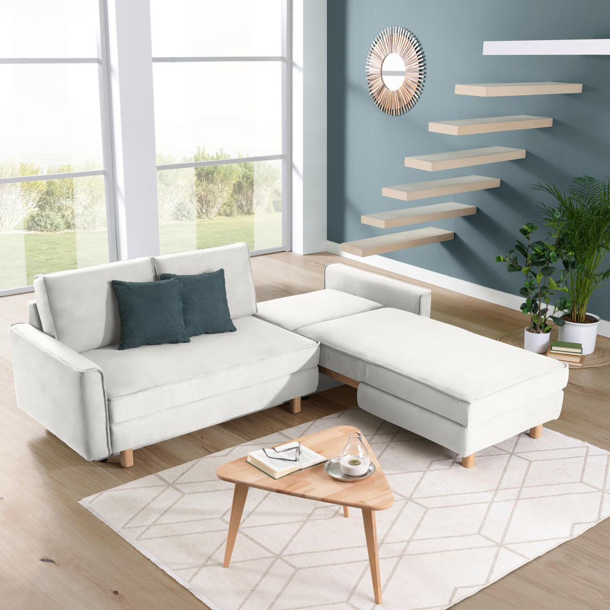 ECKSOFA in Chenille Ecru  237/170 cm  - Ecru/Eichefarben, KONVENTIONELL, Holz/Textil (237/170cm) - Sedda