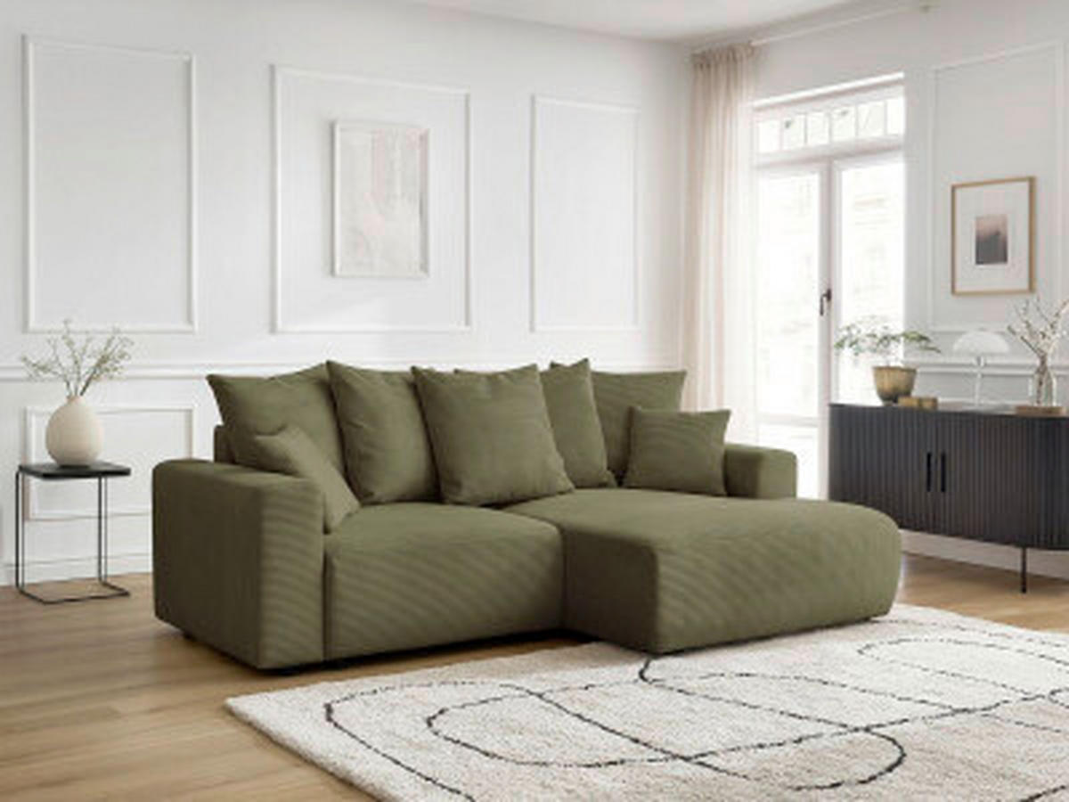 ECKSOFA Ottomane rechts  ATILLA Hellgrün Cord  - Schwarz/Hellgrün, MODERN, Kunststoff/Textil (244/149cm)