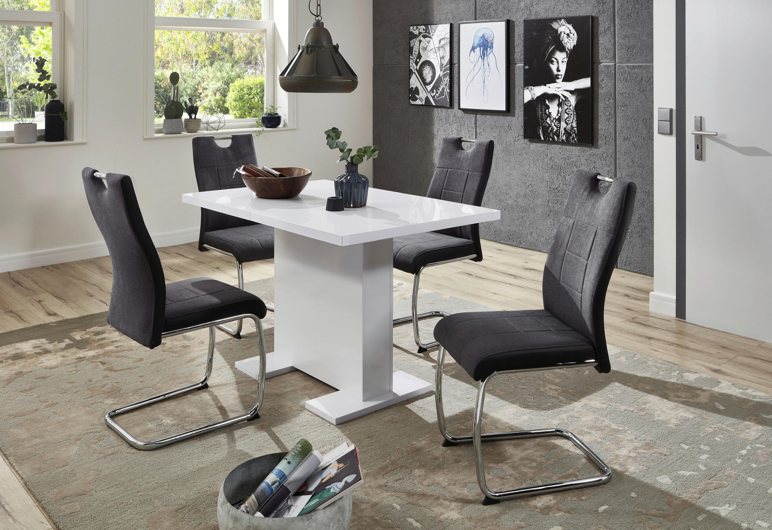 Thumbnail - Mid.you Schwingstuhl-Set, Anthrazit, Metall, Textil, U-Form, 43x98x59 cm, mit Griff, Esszimmer, Stühle, Esszimmerstühle,...