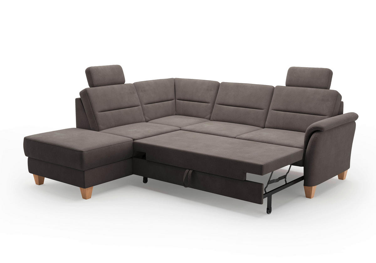 ECKSOFA PALMERA V Dunkelbraun Flachgewebe  - Eichefarben/Dunkelbraun, KONVENTIONELL, Holz/Textil (212/236cm) - Sit & More