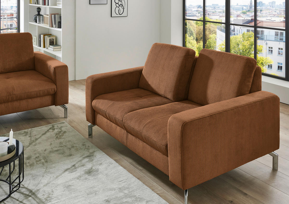 2-SITZER-SOFA  in Feincord Cognac  - Chromfarben/Cognac, Design, Textil/Metall (142/87/105cm) - Beldomo Style