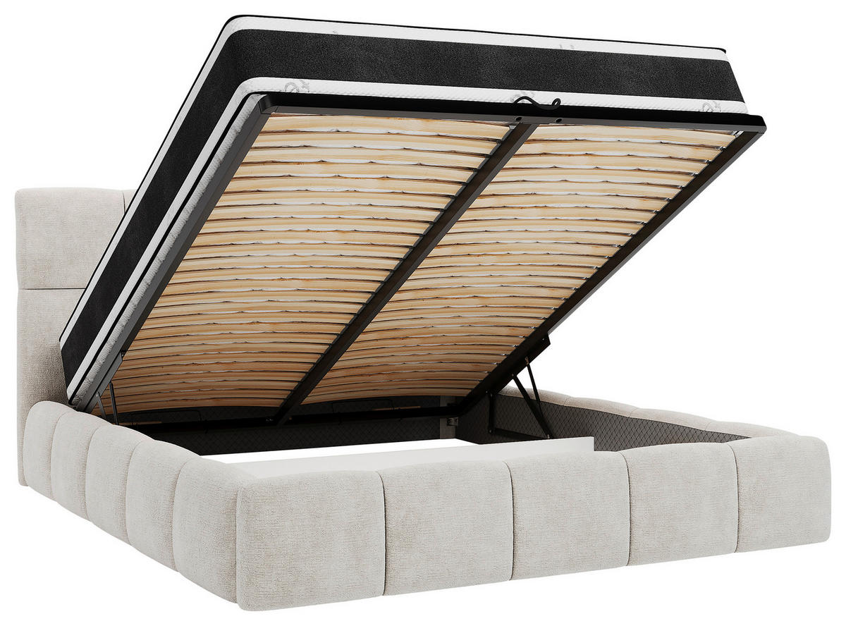 POLSTERBETT 180/200 cm,  in Beige, gepolstertes Kopfteil, Lattenrost, Bettkasten,  - Beige/Schwarz, MODERN, Holz/Holzwerkstoff (180/200cm) - MID.YOU