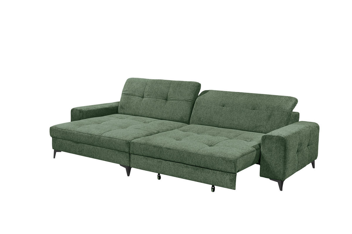 ECKSOFA Mikrovelours Dunkelgrün  - Dunkelgrün/Schwarz, Design, Kunststoff/Textil (182/328cm) - MID.YOU
