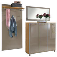 GARDEROBE 3-teilig  in 215/195/37 cm  - Taupe/Eichefarben, Design, Glas/Holz (215/195/37cm)