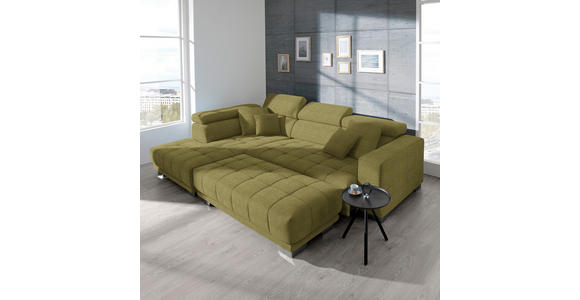 ECKSOFA in Mikrofaser Grün  - Chromfarben/Grün, Design, Textil/Metall (207/301cm) - Xora